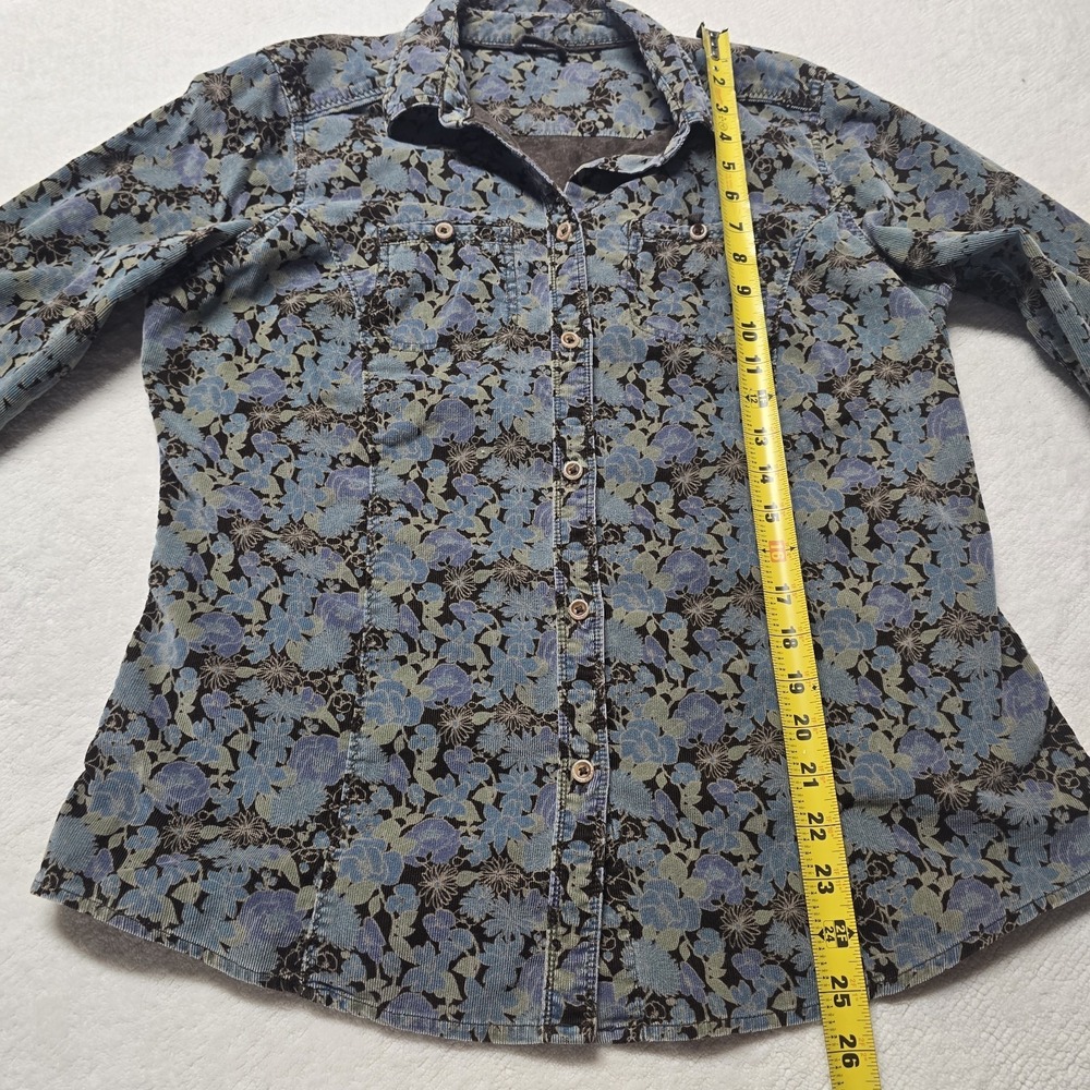 Eddie Bauer Corduroy Shirt Womens Medium Blue Floral Button Up Long Sleeve...